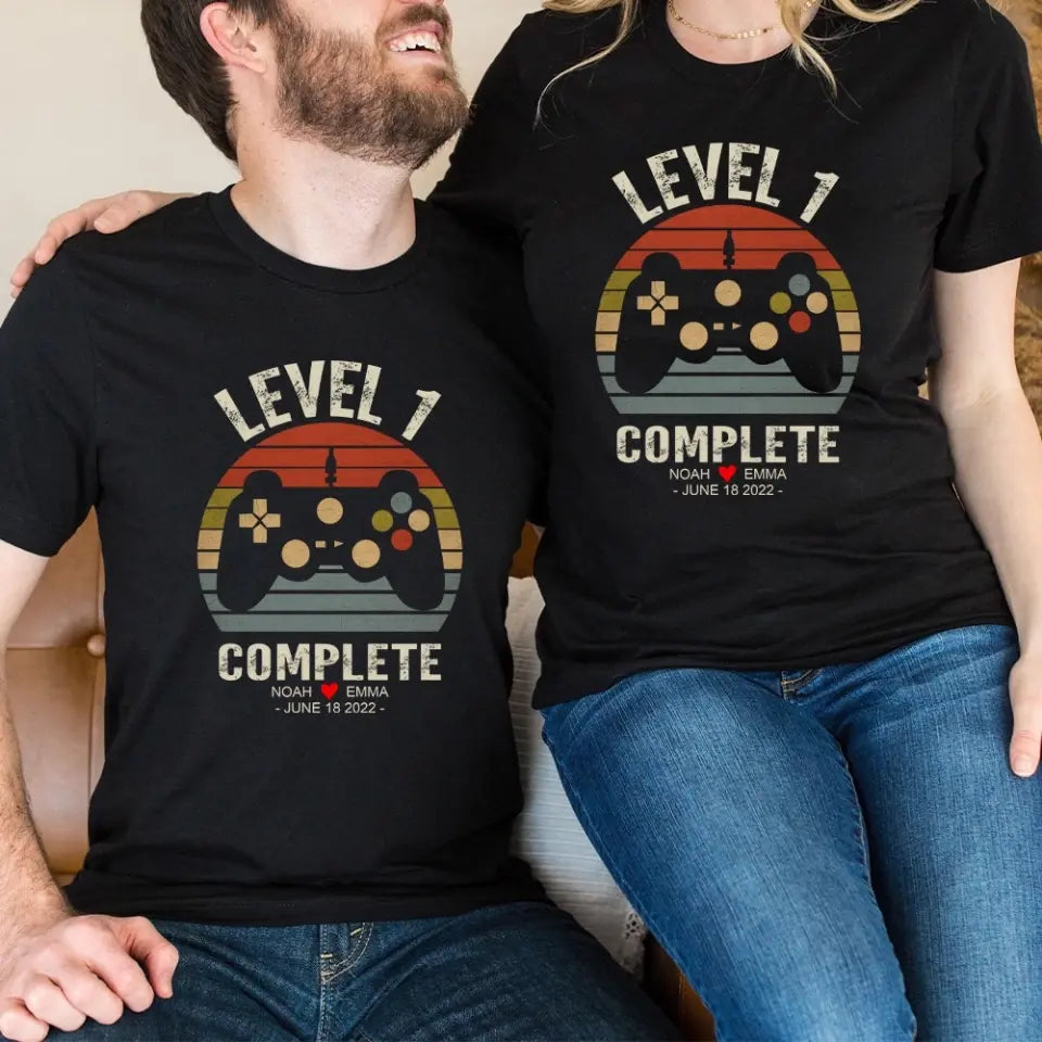 Level 1 Complete - Personalized Couple Shirt - Best Gift For Couples On Anniversary - Gift For Him Her