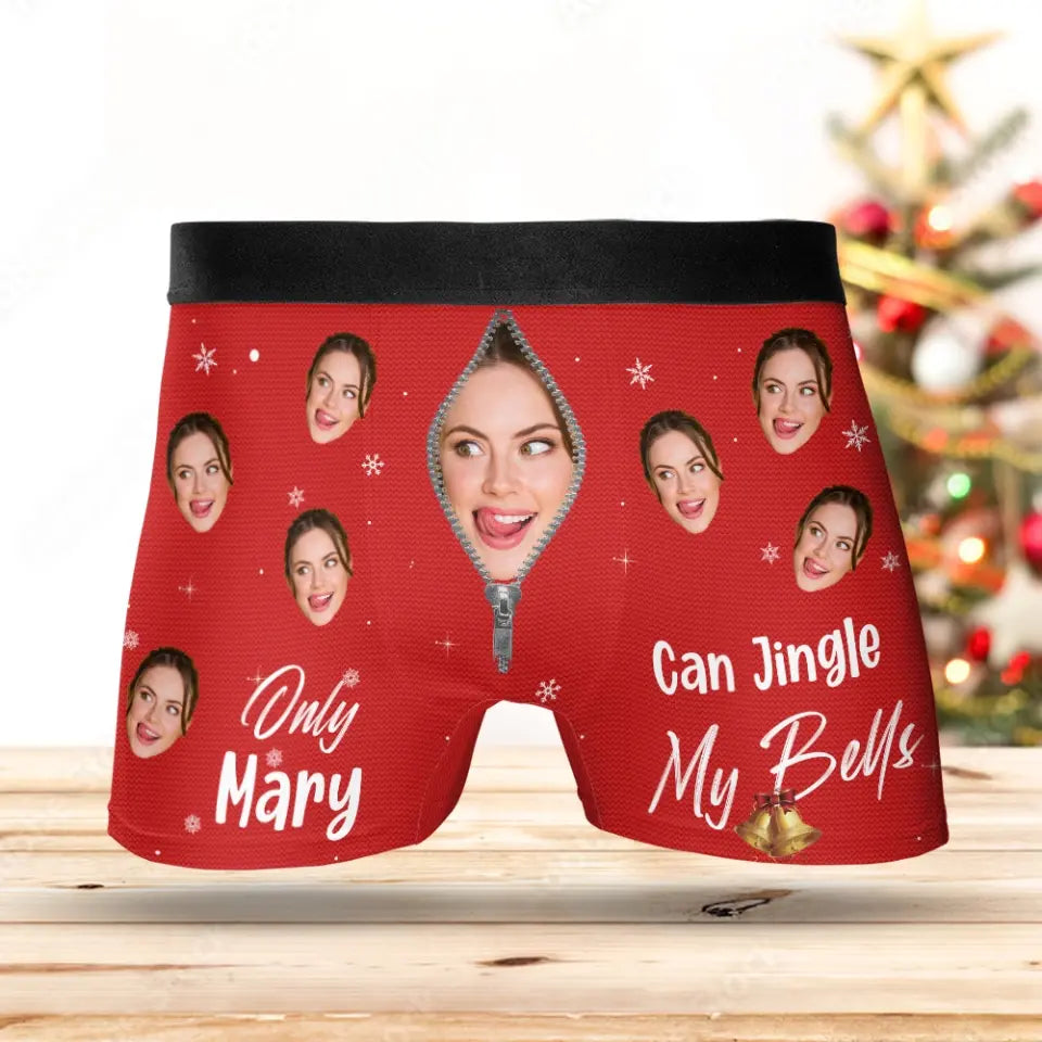 If You Jingle My Bells - Personalized Photo Men's Boxer Briefs - Funny Christmas Gift For Him, Naughty Gift for Husband, Boyfriend