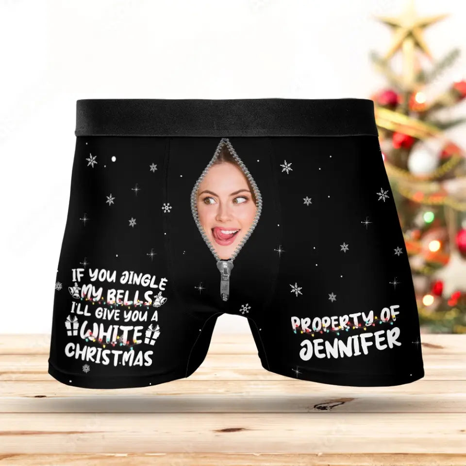 If You Jingle My Bells - Personalized Photo Men's Boxer Briefs - Funny Christmas Gift For Him, Naughty Gift for Husband, Boyfriend