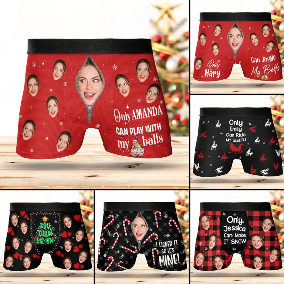 If You Jingle My Bells - Personalized Photo Men&#39;s Boxer Briefs - Funny Christmas Gift For Him, Naughty Gift for Husband, Boyfriend