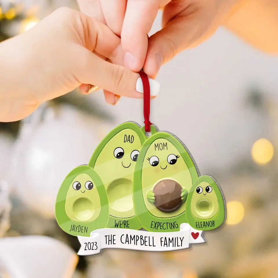 Avocado Expecting - Personalized Acrylic Ornament - Pregnancy Christmas Gift