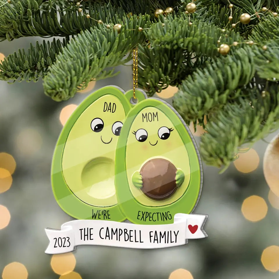 Avocado Expecting - Personalized Acrylic Ornament - Pregnancy Christmas Gift