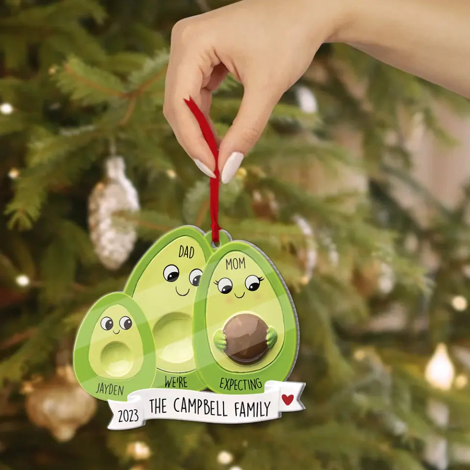 Avocado Expecting - Personalized Acrylic Ornament - Pregnancy Christmas Gift