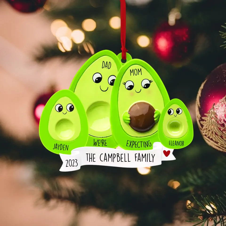 Avocado Expecting - Personalized Acrylic Ornament - Pregnancy Christmas Gift