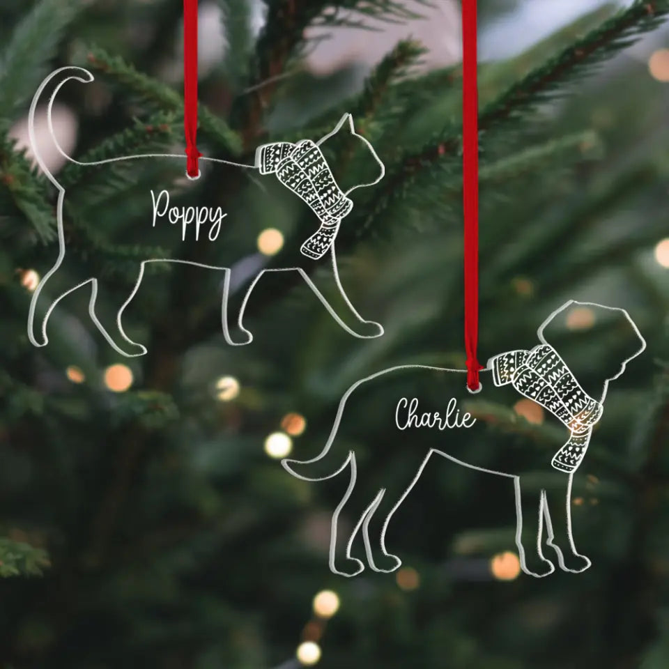 Dog Cat Scarf Christmas Custom Acrylic Ornament Gift For Pet Lovers