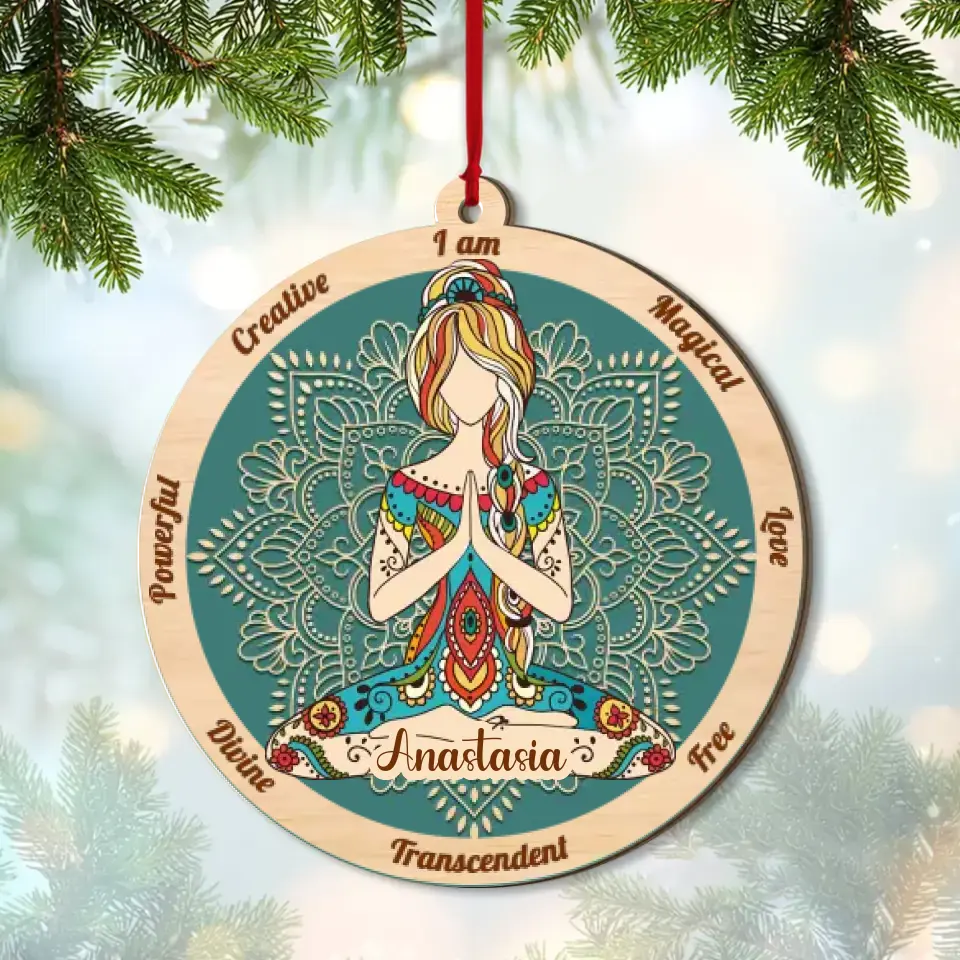 Yoga Mandala I Am, Personalized 2 Layered Wooden Ornament, Gift For Yogi, Spiritual People | 311IHPBNOR1278