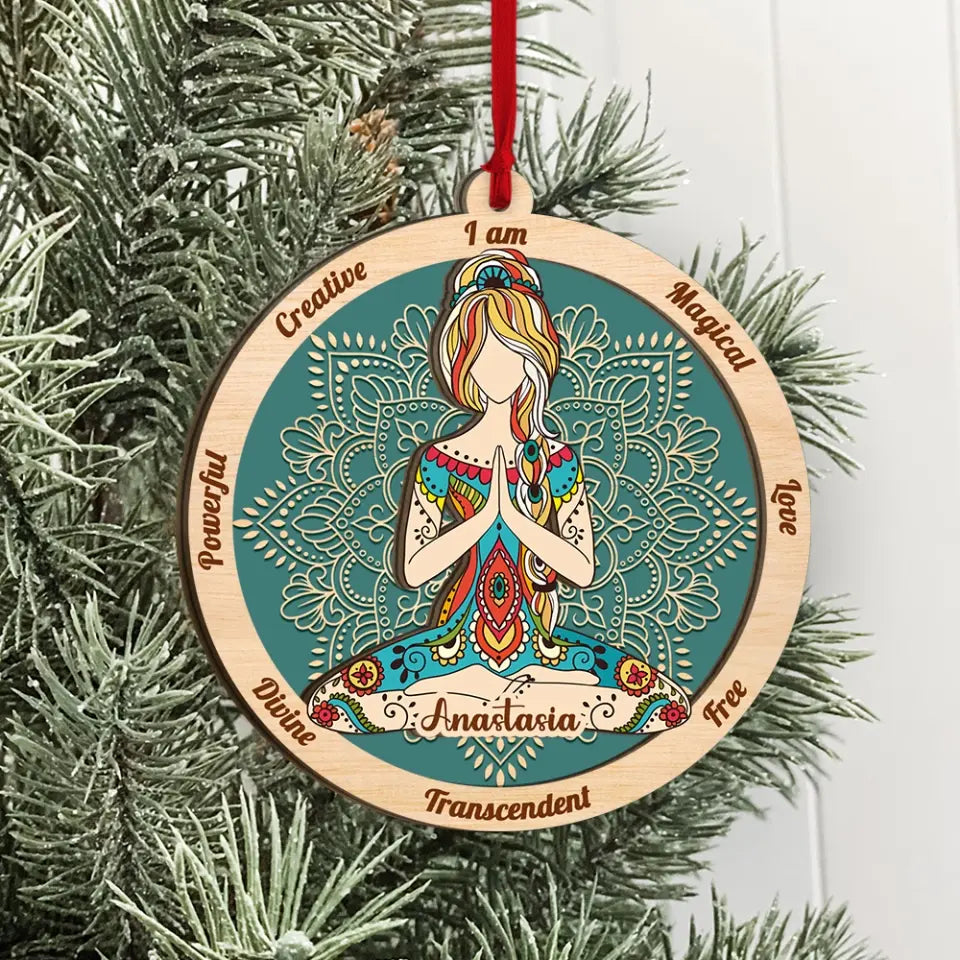 Yoga Mandala I Am - Personalized 2 Layered Wooden Ornament