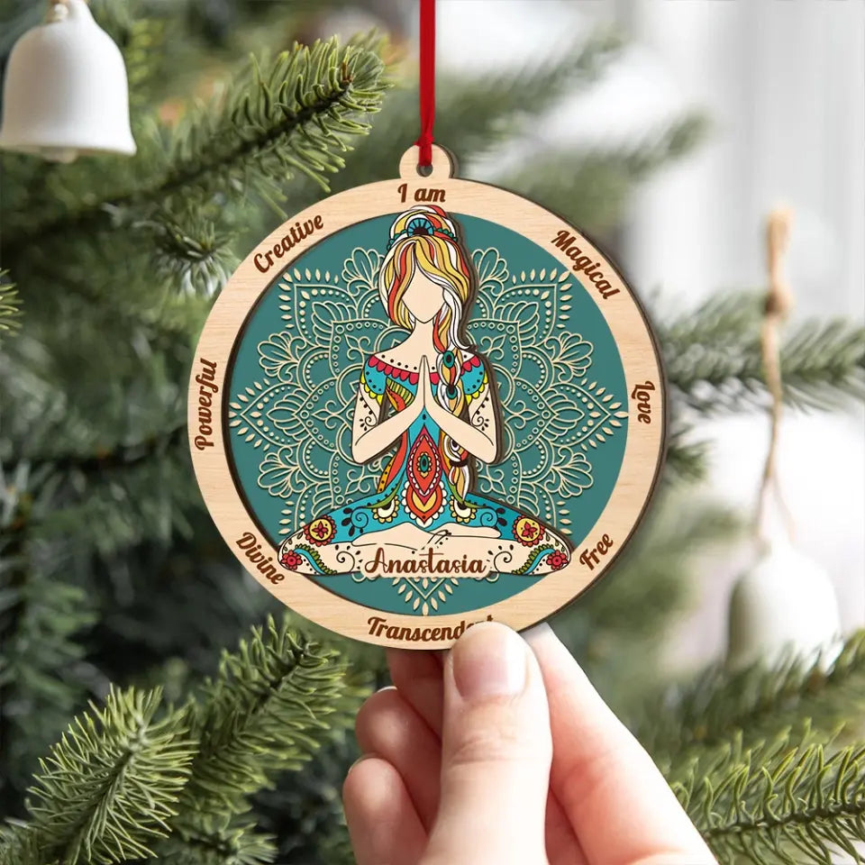 Yoga Mandala I Am - Personalized 2 Layered Wooden Ornament