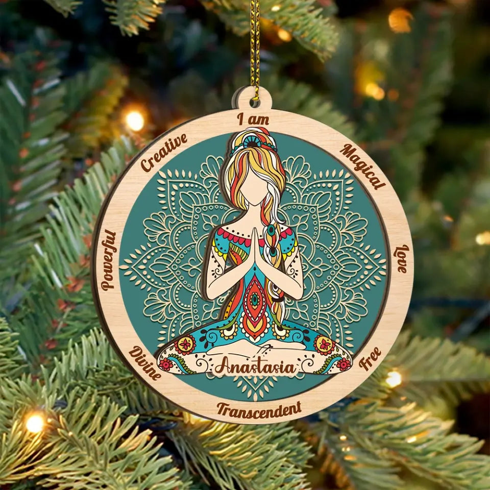 Yoga Mandala I Am - Personalized 2 Layered Wooden Ornament
