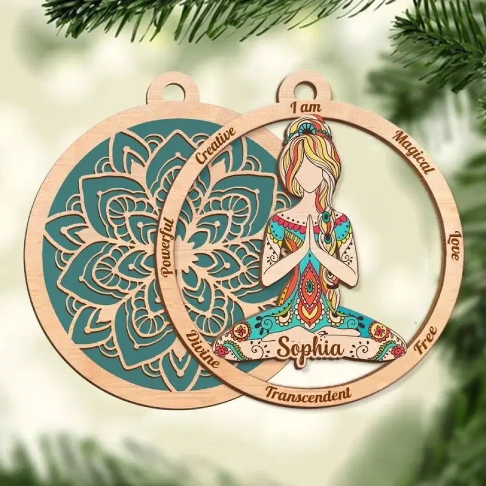 Yoga Mandala I Am - Personalized 2 Layered Wooden Ornament