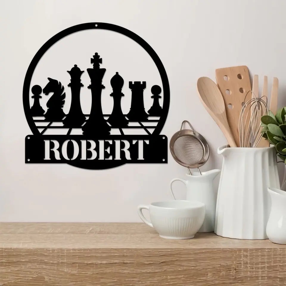 Custom Chess Player Name Wall Art - Personalized Metal - Gift For Chess Lovers