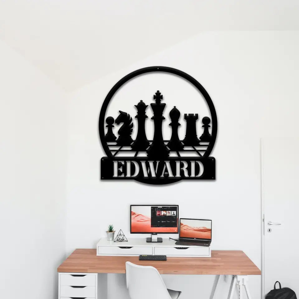 Custom Chess Player Name Wall Art - Personalized Metal - Gift For Chess Lovers