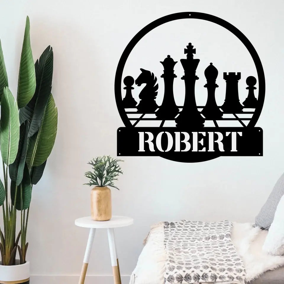 Custom Chess Player Name Wall Art - Personalized Metal - Gift For Chess Lovers