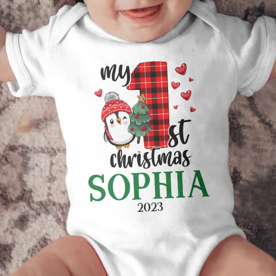 My 1st Christmas 2025 Cute Penguin Custom Babysuit Christmas Gift For Baby