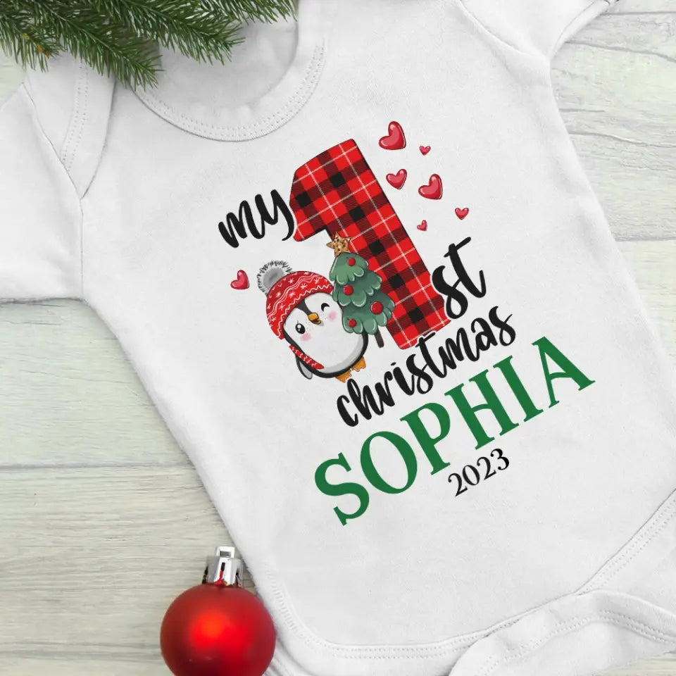 My 1st Christmas 2025 Cute Penguin Custom Babysuit Christmas Gift For Baby