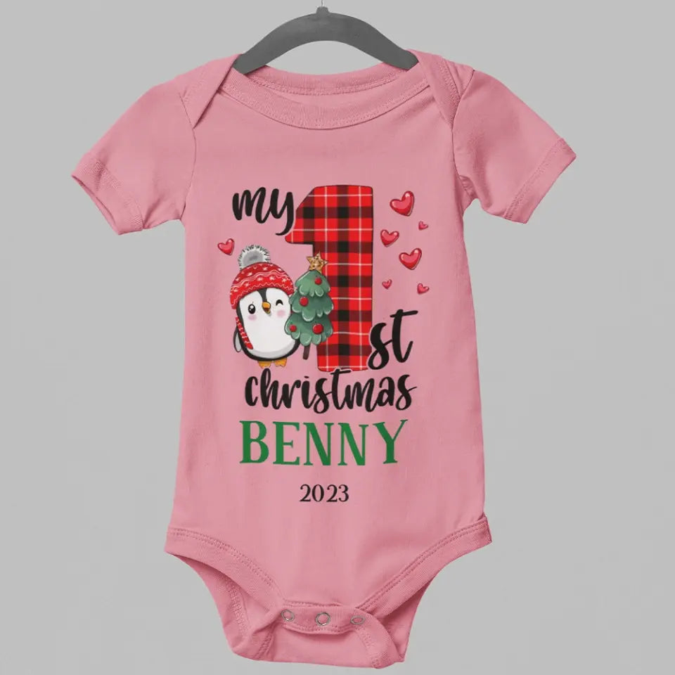 My 1st Christmas 2025 Cute Penguin Custom Babysuit Christmas Gift For Baby