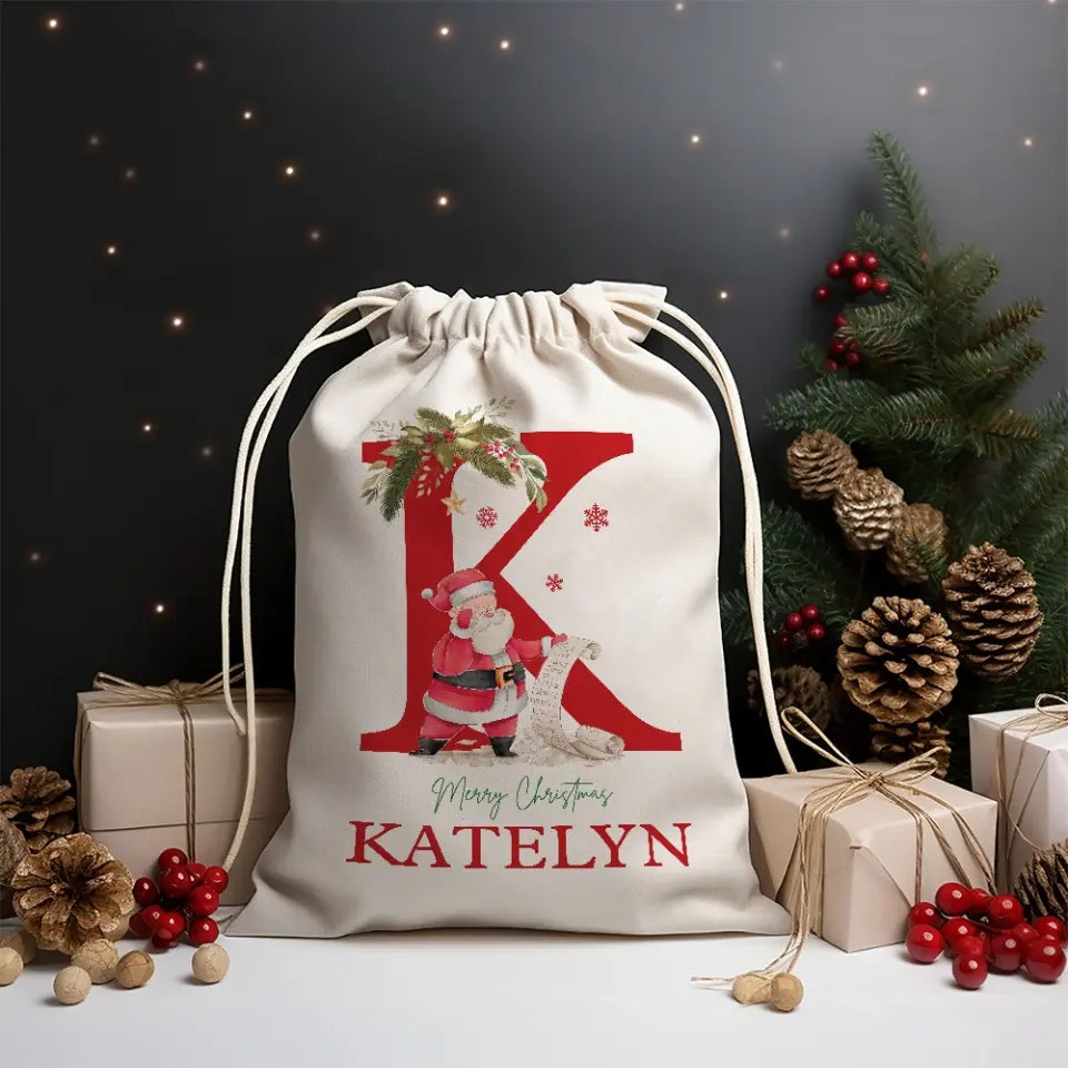 Name & Initial Santa Personalized Christmas Sack