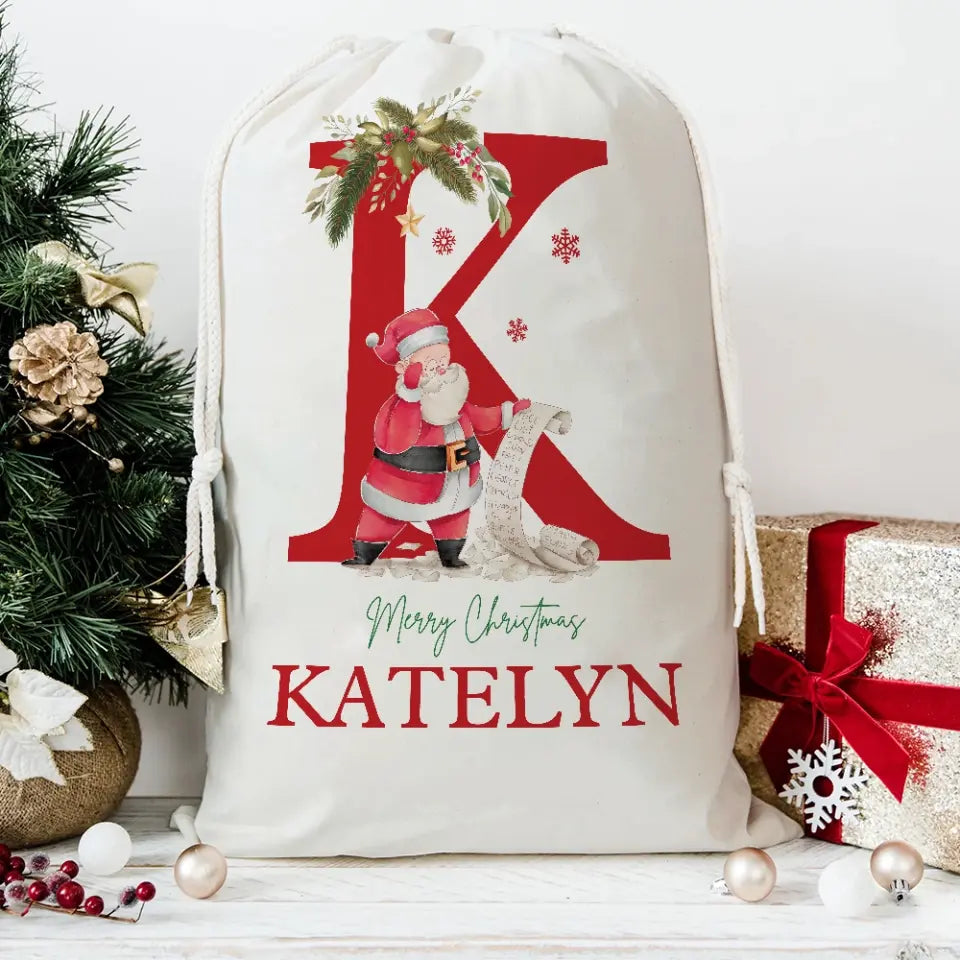 Name & Initial Santa Personalized Christmas Sack