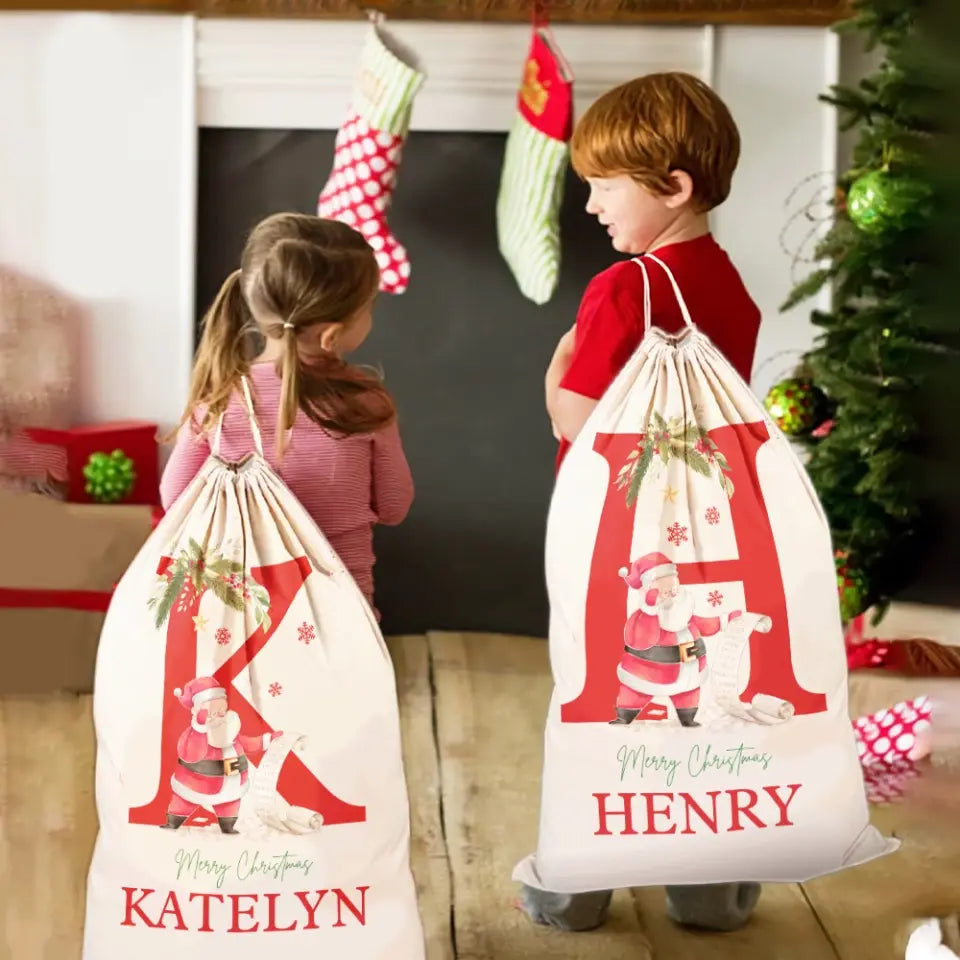 Name & Initial Santa Personalized Christmas Sack