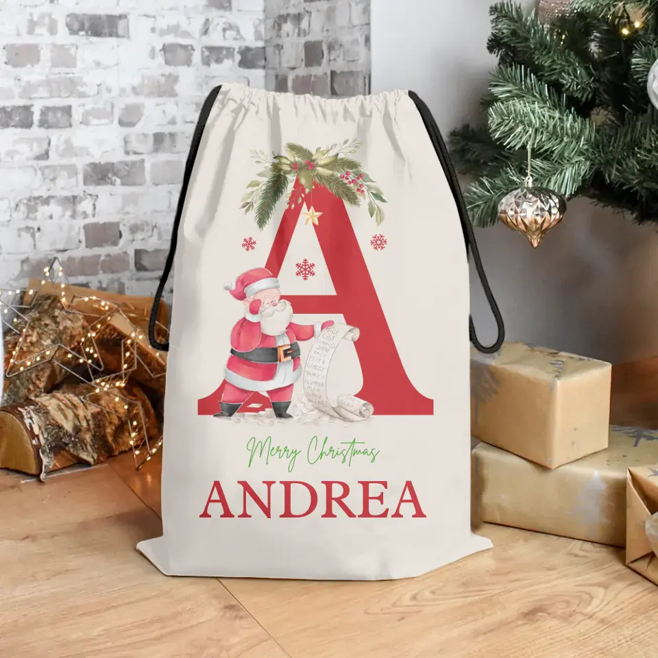 Name & Initial Santa Personalized Christmas Sack