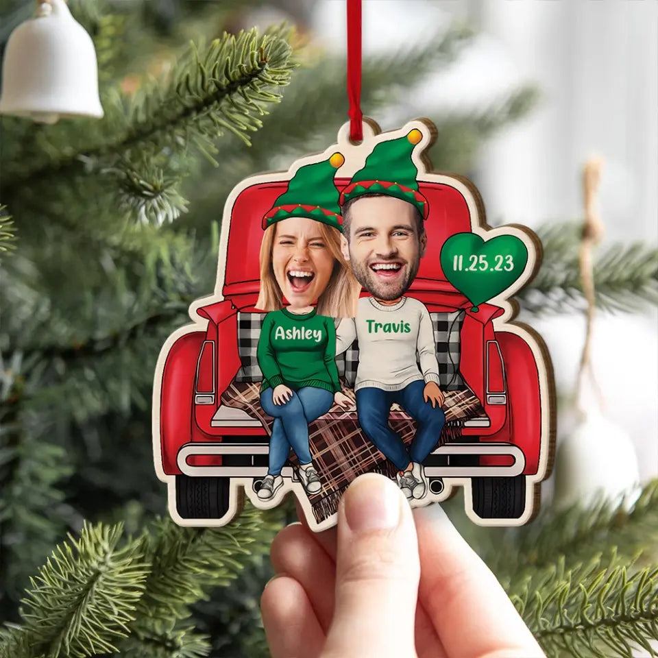 Couple in Christmas Trunk, Personalized Face & Names Ornament, Funny Hanging Decor, Xmas Gift for Couples