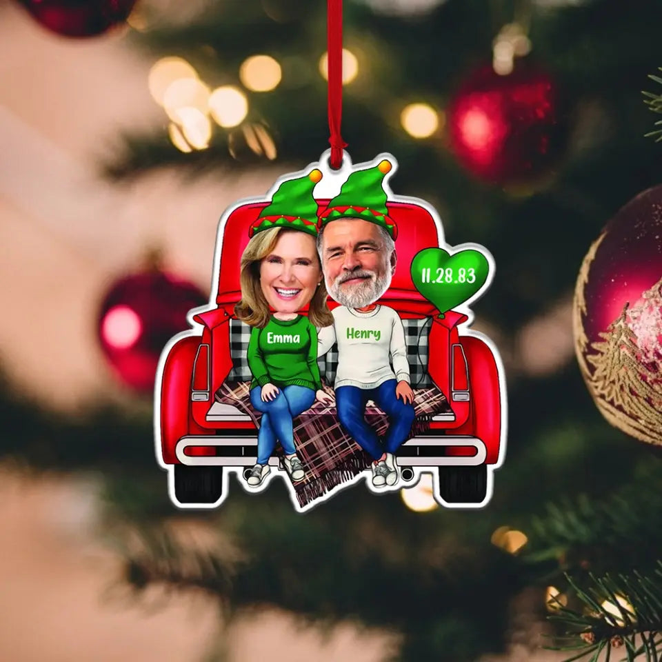 Couple in Christmas Trunk, Personalized Face & Names Ornament, Funny Hanging Decor, Xmas Gift for Couples