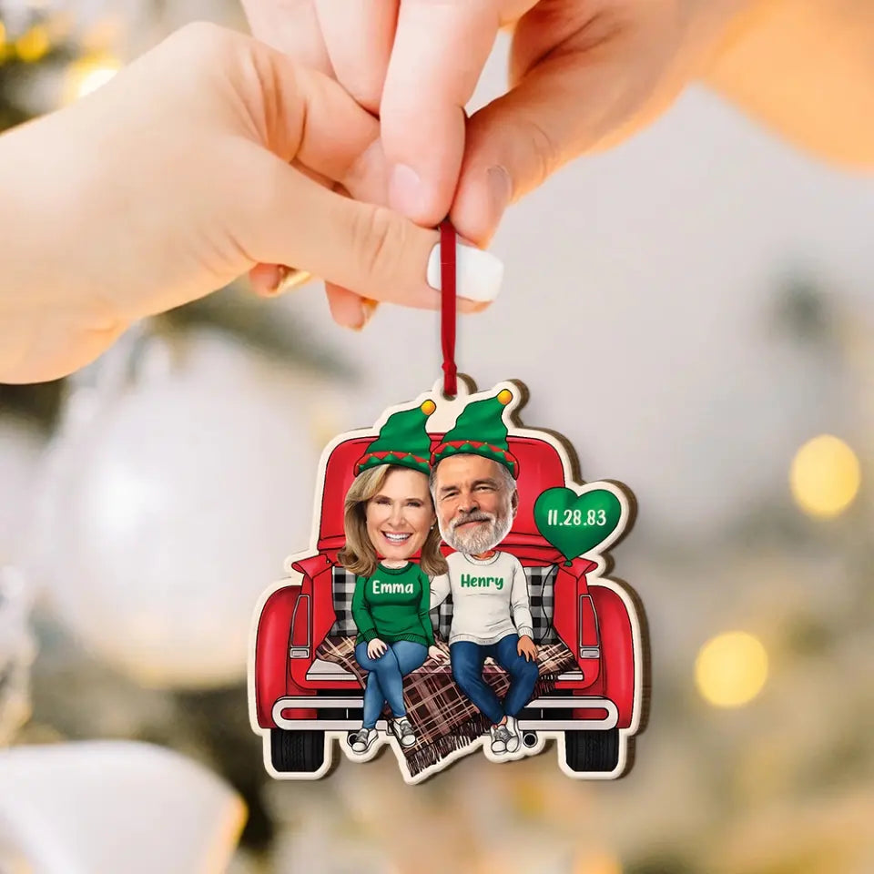 Couple in Christmas Trunk, Personalized Face & Names Ornament, Funny Hanging Decor, Xmas Gift for Couples