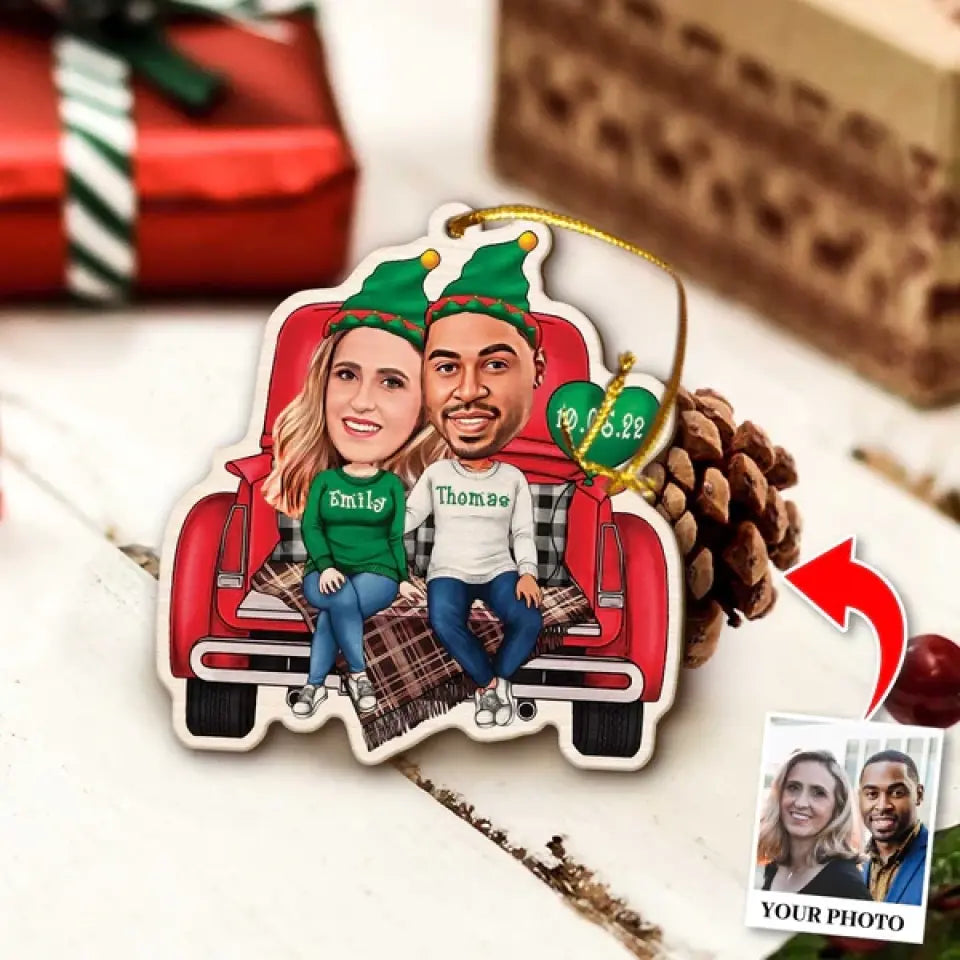 Couple in Christmas Trunk, Personalized Face & Names Ornament, Funny Hanging Decor, Xmas Gift for Couples
