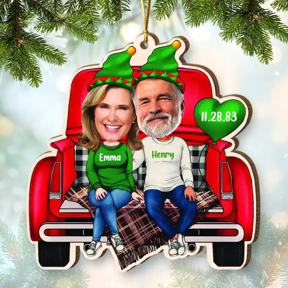 Couple in Christmas Trunk, Personalized Face & Names Ornament, Funny Hanging Decor, Xmas Gift for Couples