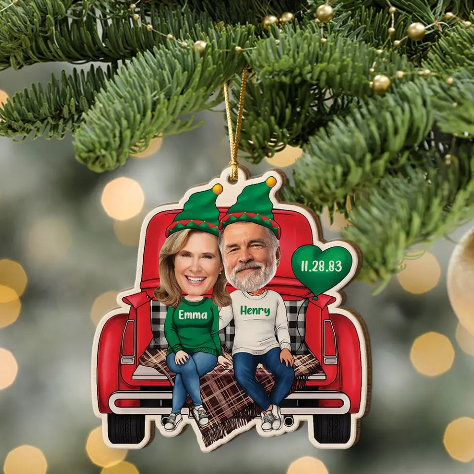 Couple in Christmas Trunk, Personalized Face & Names Ornament, Funny Hanging Decor, Xmas Gift for Couples