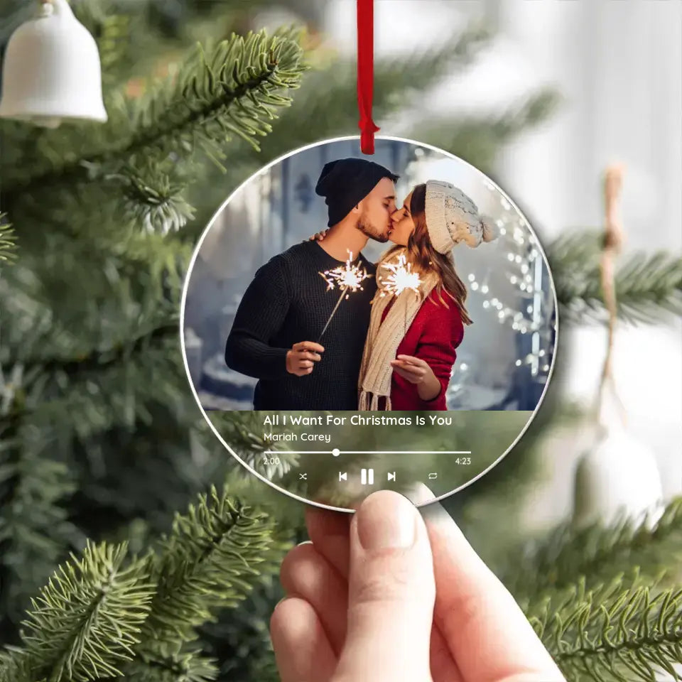 Custom Favorite Song - Personalized Acrylic Ornament with Photo - Christmas Gift for Her Him