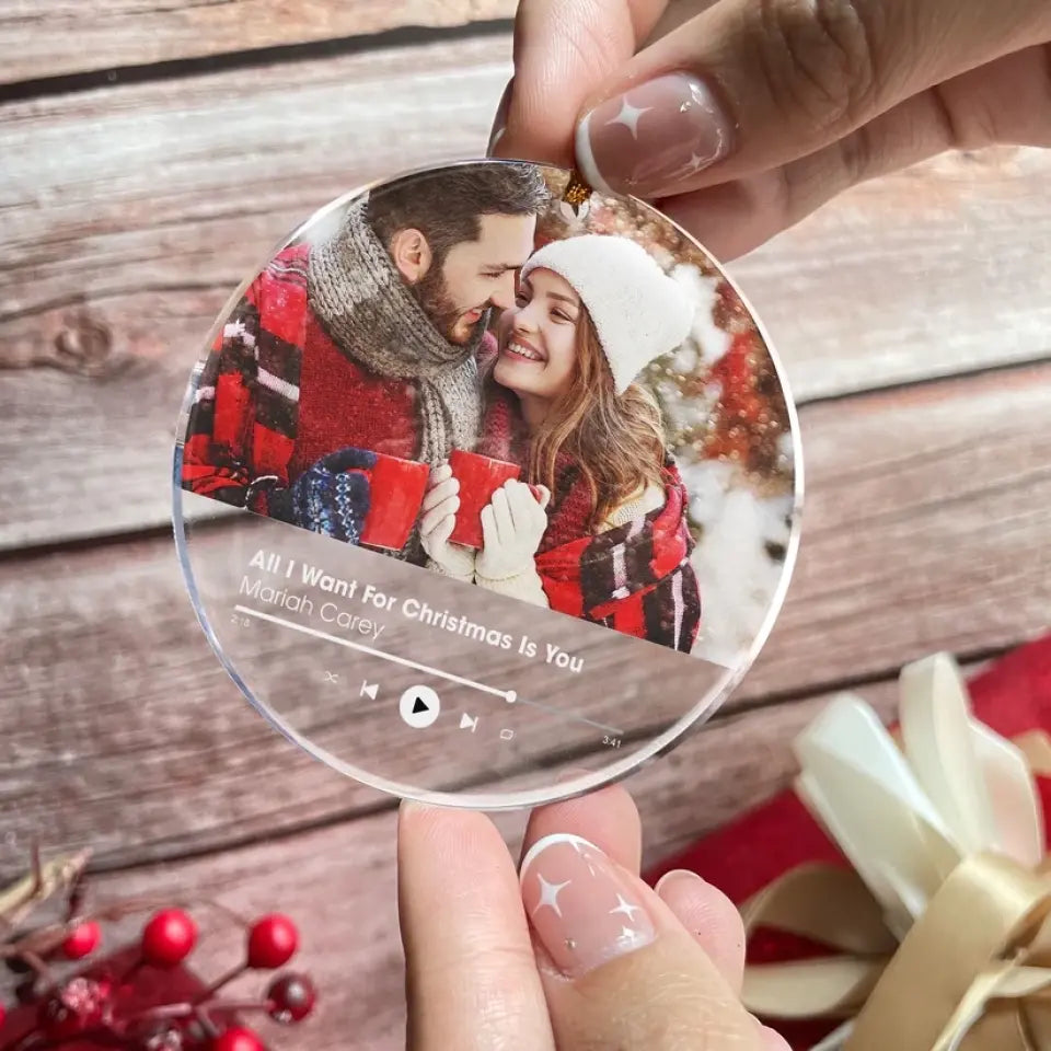 Custom Favorite Song - Personalized Acrylic Ornament with Photo - Christmas Gift for Her Him