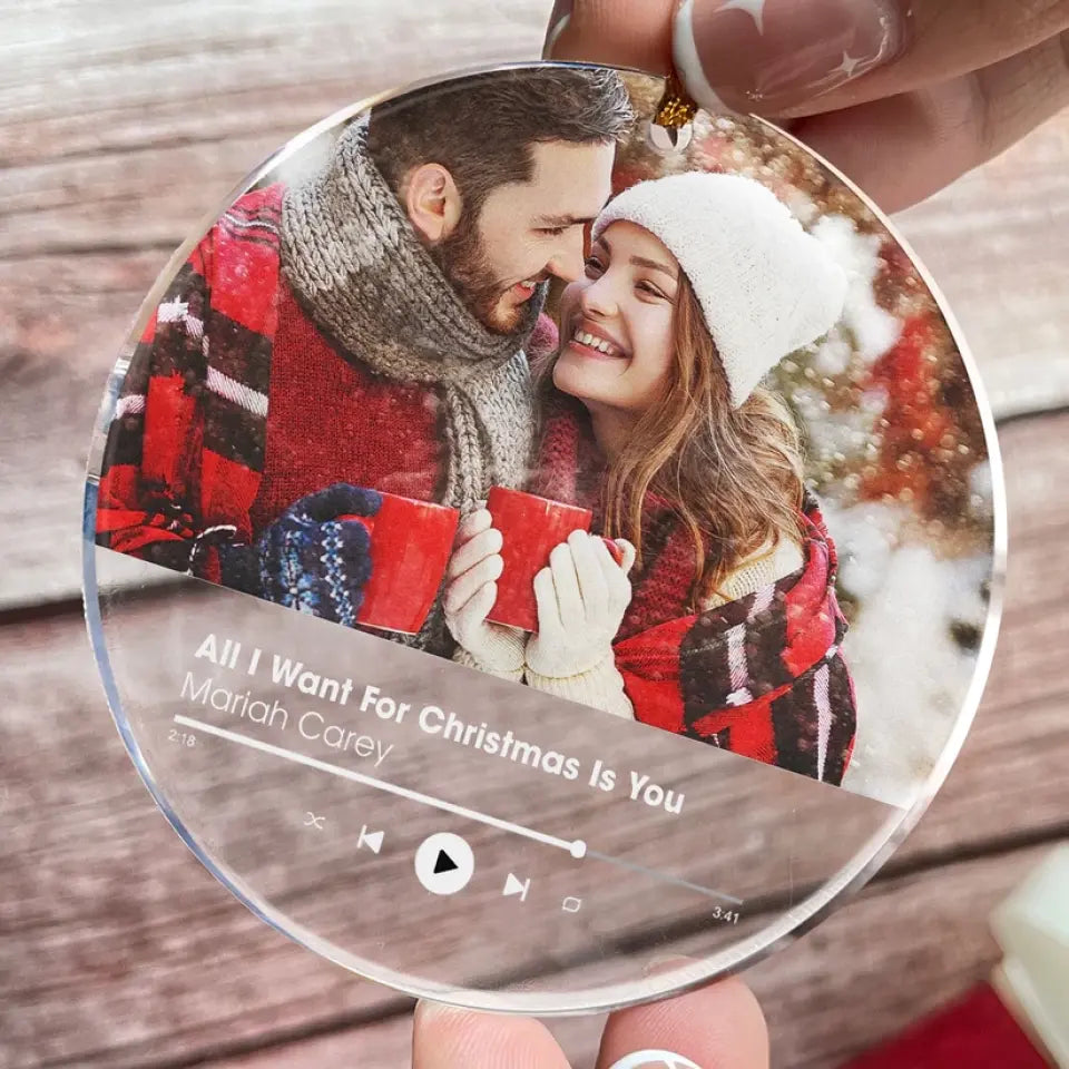 Custom Favorite Song - Personalized Acrylic Ornament with Photo - Christmas Gift for Her Him