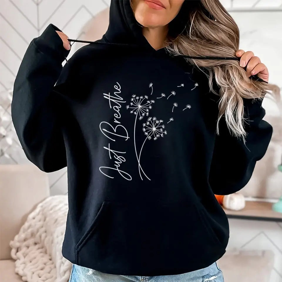 Just Breathe, Standard Hoodie, Neck Sweatshirt,  Gift For Spiritual People Yoga Lovers