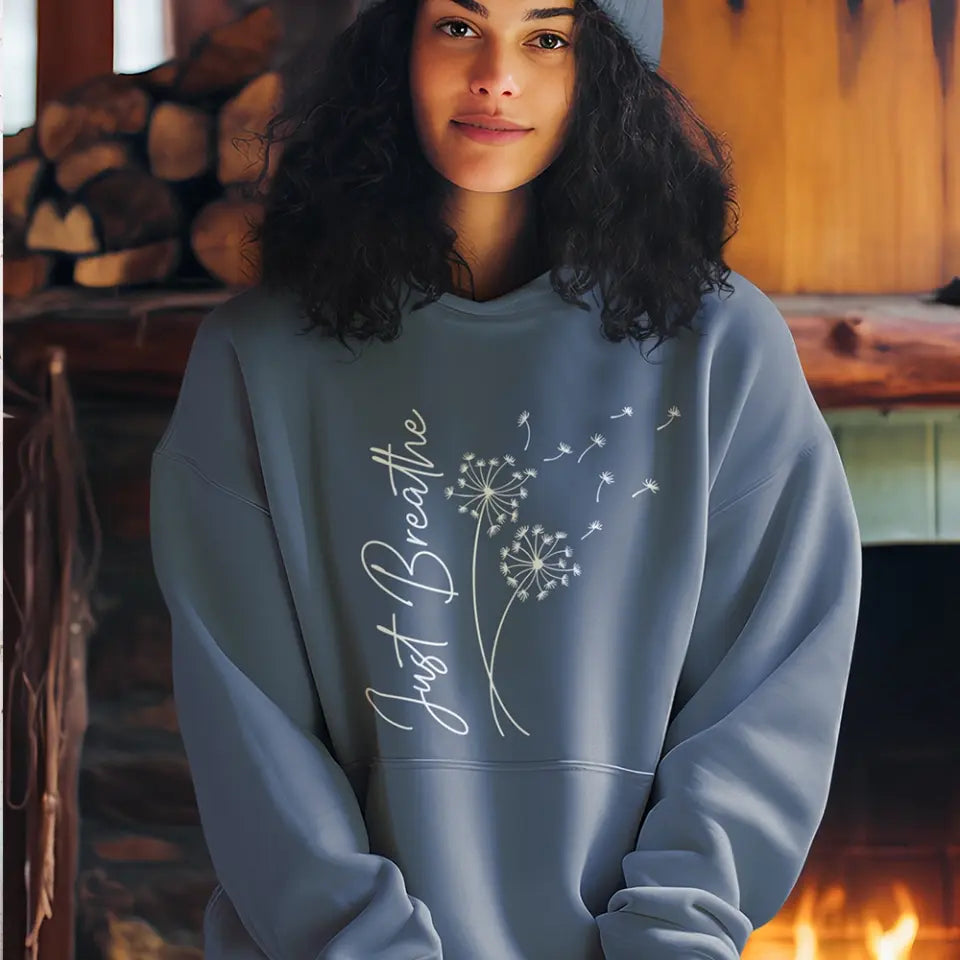 Just Breathe, Standard Hoodie, Neck Sweatshirt,  Gift For Spiritual People Yoga Lovers