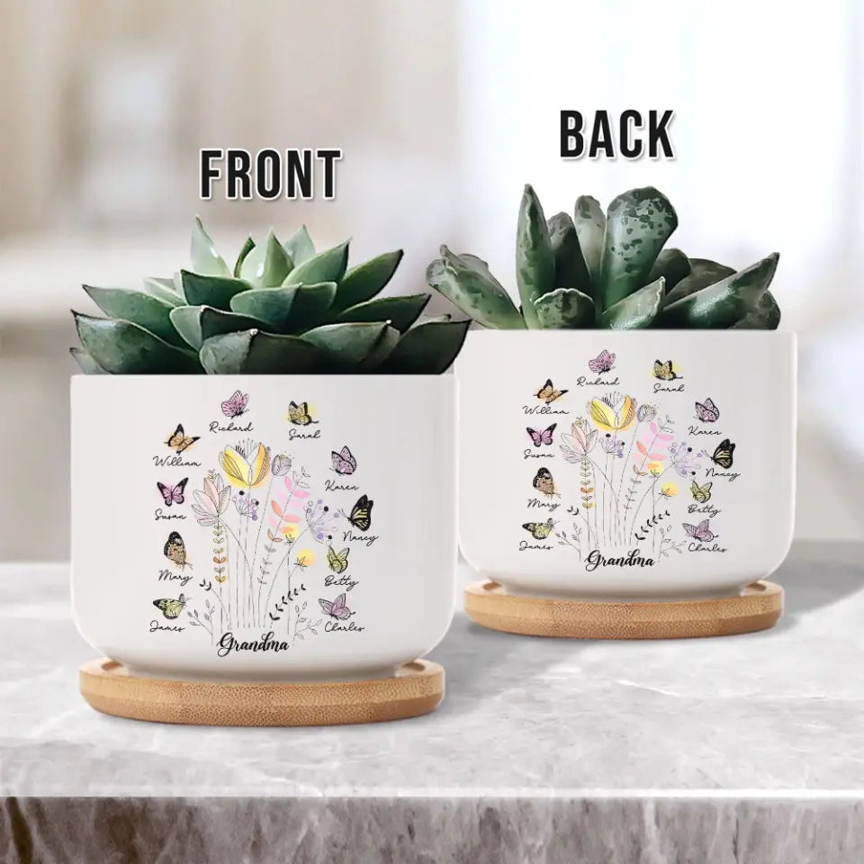 Garden Of FLower With Children's  Names - Personalized Ceramic Plant Pot - Gift For Grandma