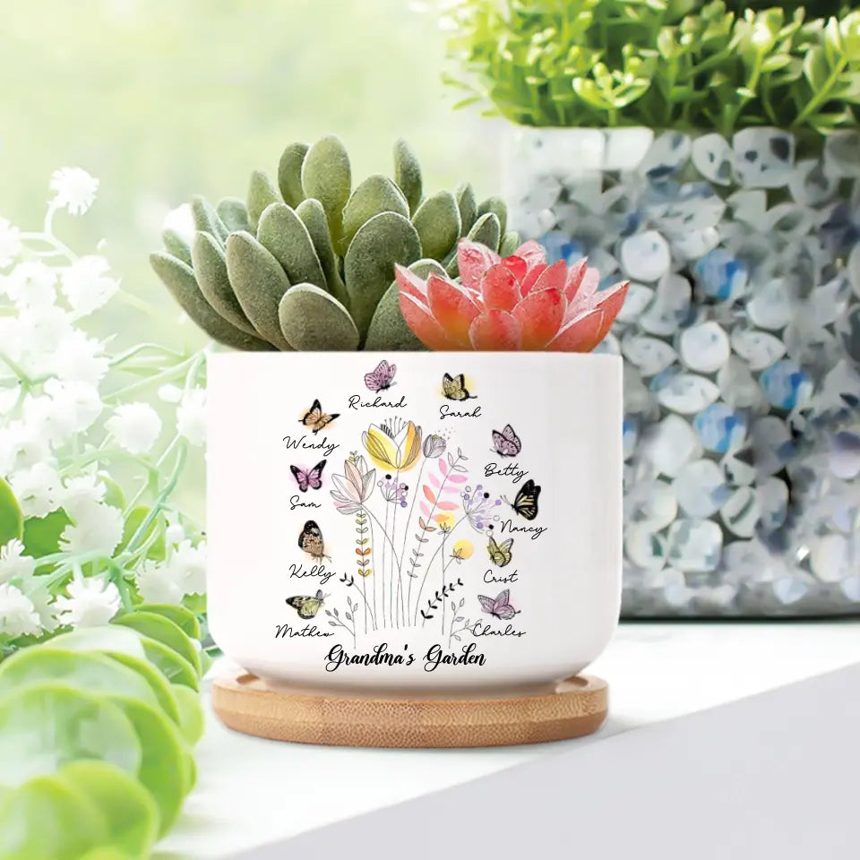 plant pots with names on Garden Of FLower With Children's Names - Personalized Ceramic Plant Pot