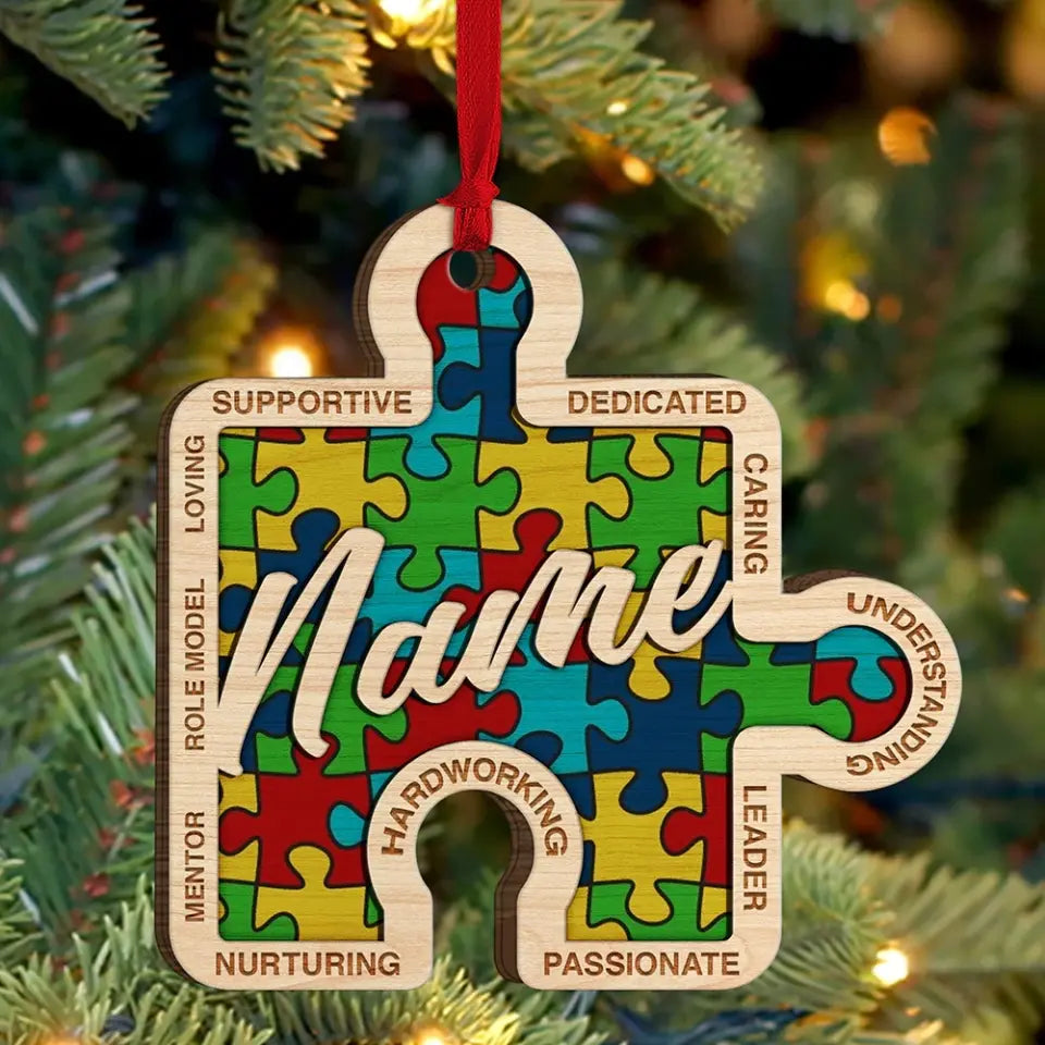 Autism Puzzle Piece, Supportive Dedicated - Personalized Christmas Ornament