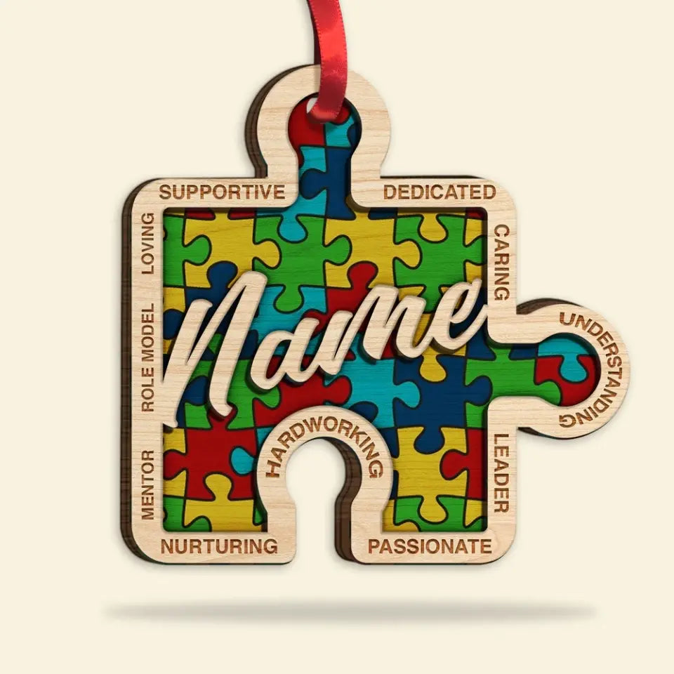 Autism Puzzle Piece, Supportive Dedicated - Personalized Christmas Ornament