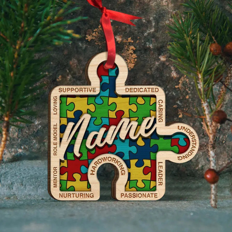 Autism Puzzle Piece, Supportive Dedicated - Personalized Christmas Ornament | 312IHPBNOR1312