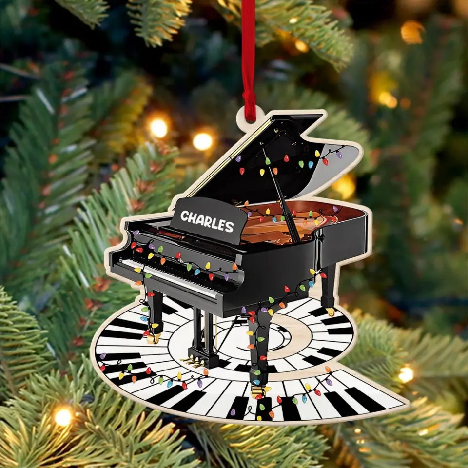 Piano Shape Wooden Ornament, Gift For Piano Lovers, Custom Name Electric Keyboard Decorations | 312IHPLNOR1315