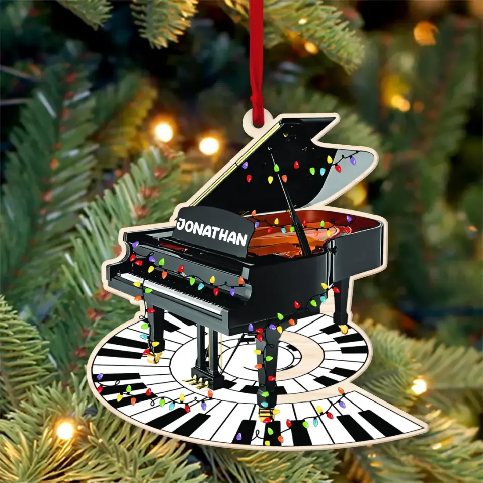 Piano Shape Wooden Ornament, Gift For Piano Lovers, Custom Name Electric Keyboard Decorations | 312IHPLNOR1315