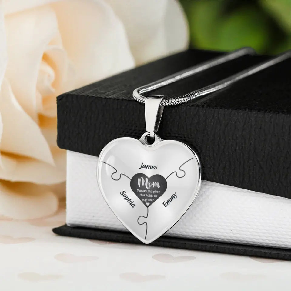 Mom You Are The Piece Personalized Heart Necklace