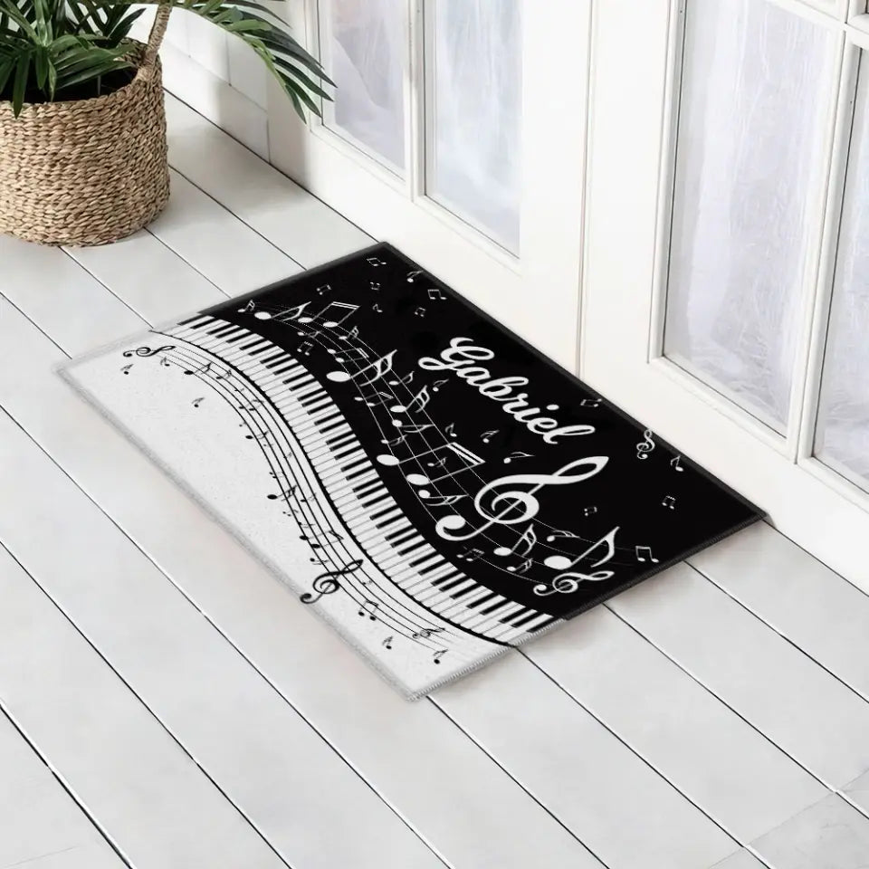 Abstract Piano Music Note Black White - Personalized Doormat - Gift For Music or Piano Lovers