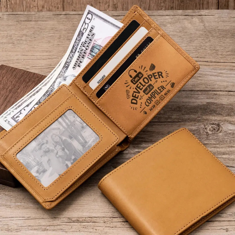 I'm A Developer Not A Compiler - Personalized Engraved Leather Wallet - Gift For Coder, Engineer, Developer