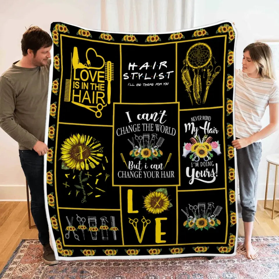 I Can't Change The World But I Can Change Your Hair, Fleece Blanket, Gift For Hair Stylist Barber | 312IHPBNBL1332