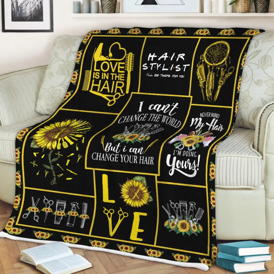 I Can't Change The World But I Can Change Your Hair, Fleece Blanket, Gift For Hair Stylist Barber | 312IHPBNBL1332