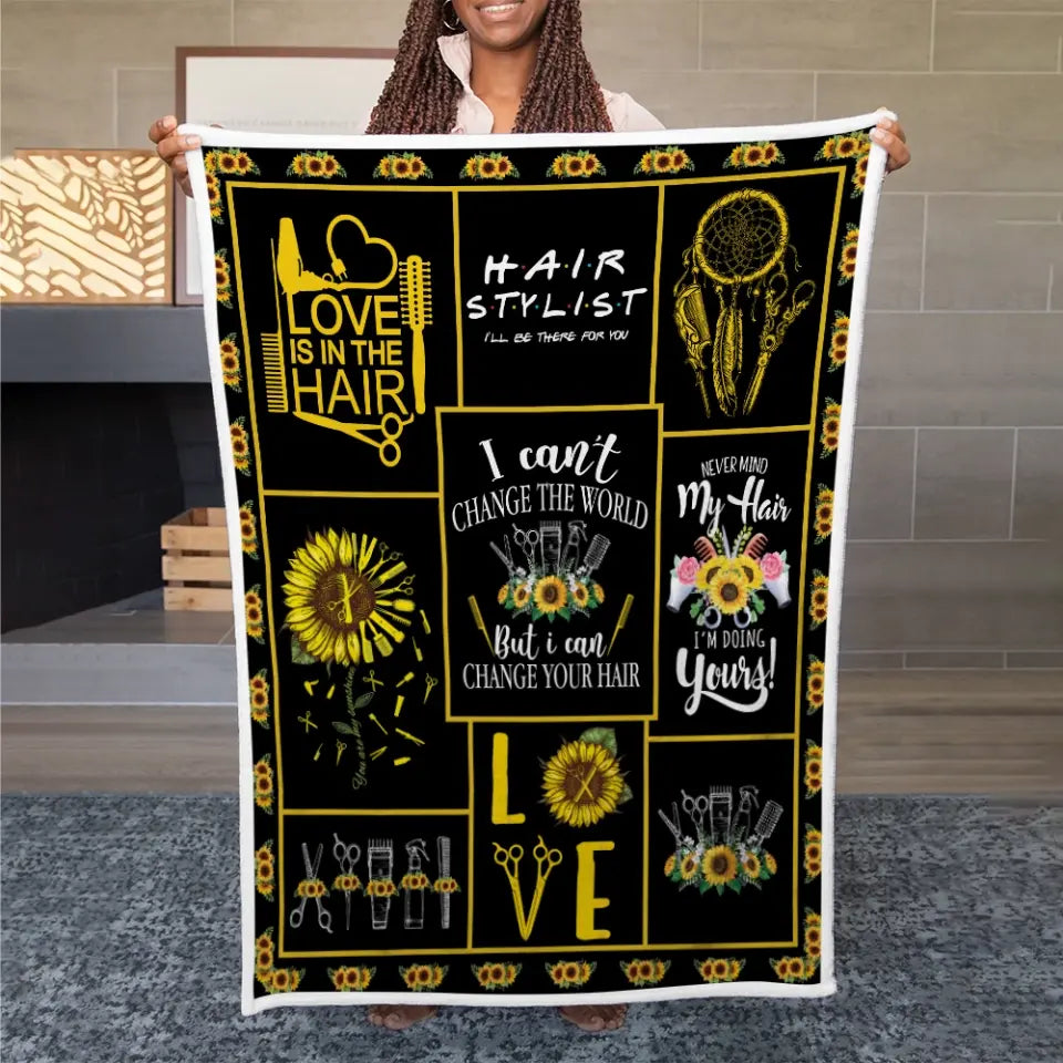 I Can't Change The World But I Can Change Your Hair, Fleece Blanket, Gift For Hair Stylist Barber | 312IHPBNBL1332