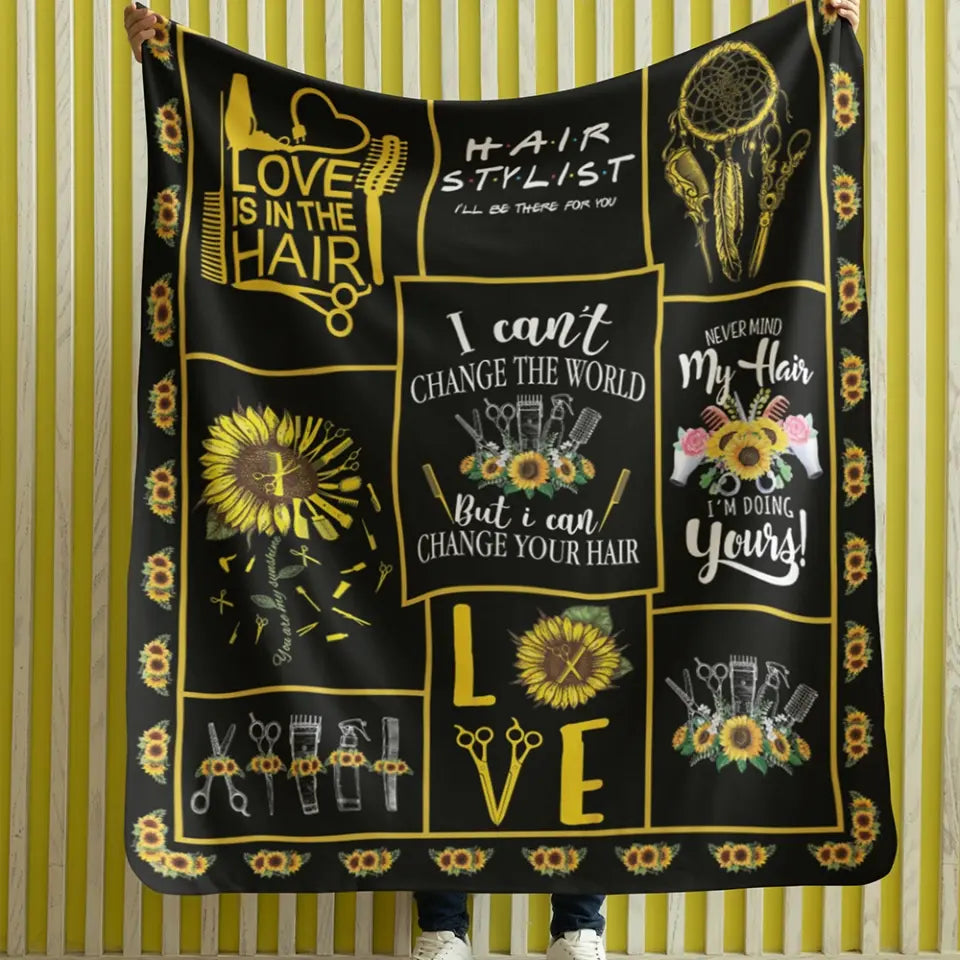 I Can't Change The World But I Can Change Your Hair, Fleece Blanket, Gift For Hair Stylist Barber | 312IHPBNBL1332