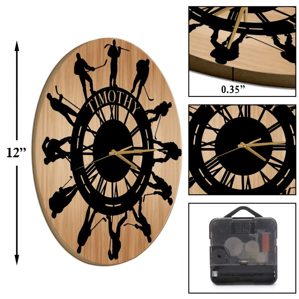 Hockey Players Pattern Wall Clock - Wooden/Acrylic Clock - Gift For Hockey Lovers, Players, Sport Fan